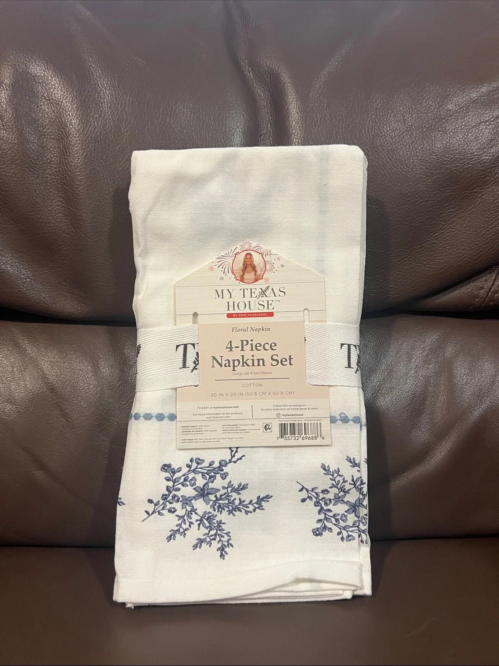 My Texas House White & Blue 4-Piece Cotton Napkin Set